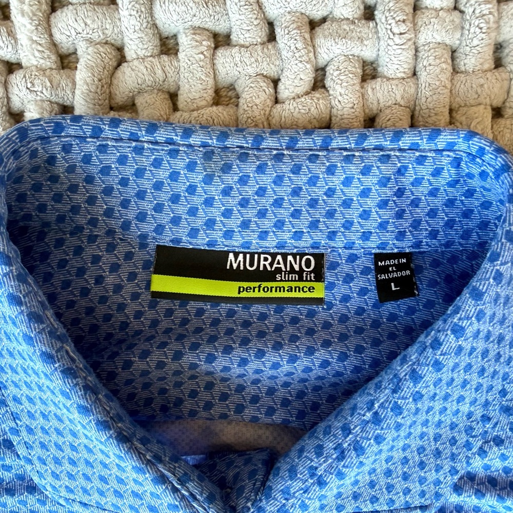 Murano | Men’s Performance Slim Fit Button Down Shirt Blue Geo Pattern | Large View 3